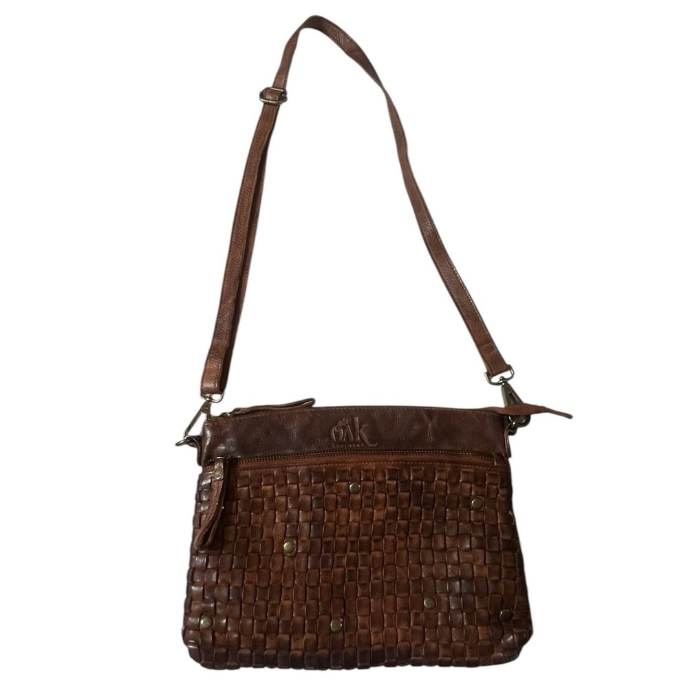 Oak Leathers Brown woven Crossbody Bag